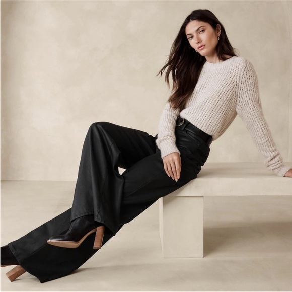 NWT Banana Republic The Coated Puddle Jean Black Wide Leg Trousers High Rise 29 - Picture 2 of 9